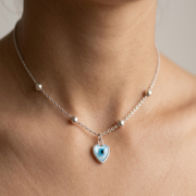 Luxury 925 Sterling Silver Heart Shape Evil Eye Pendant with Chain
